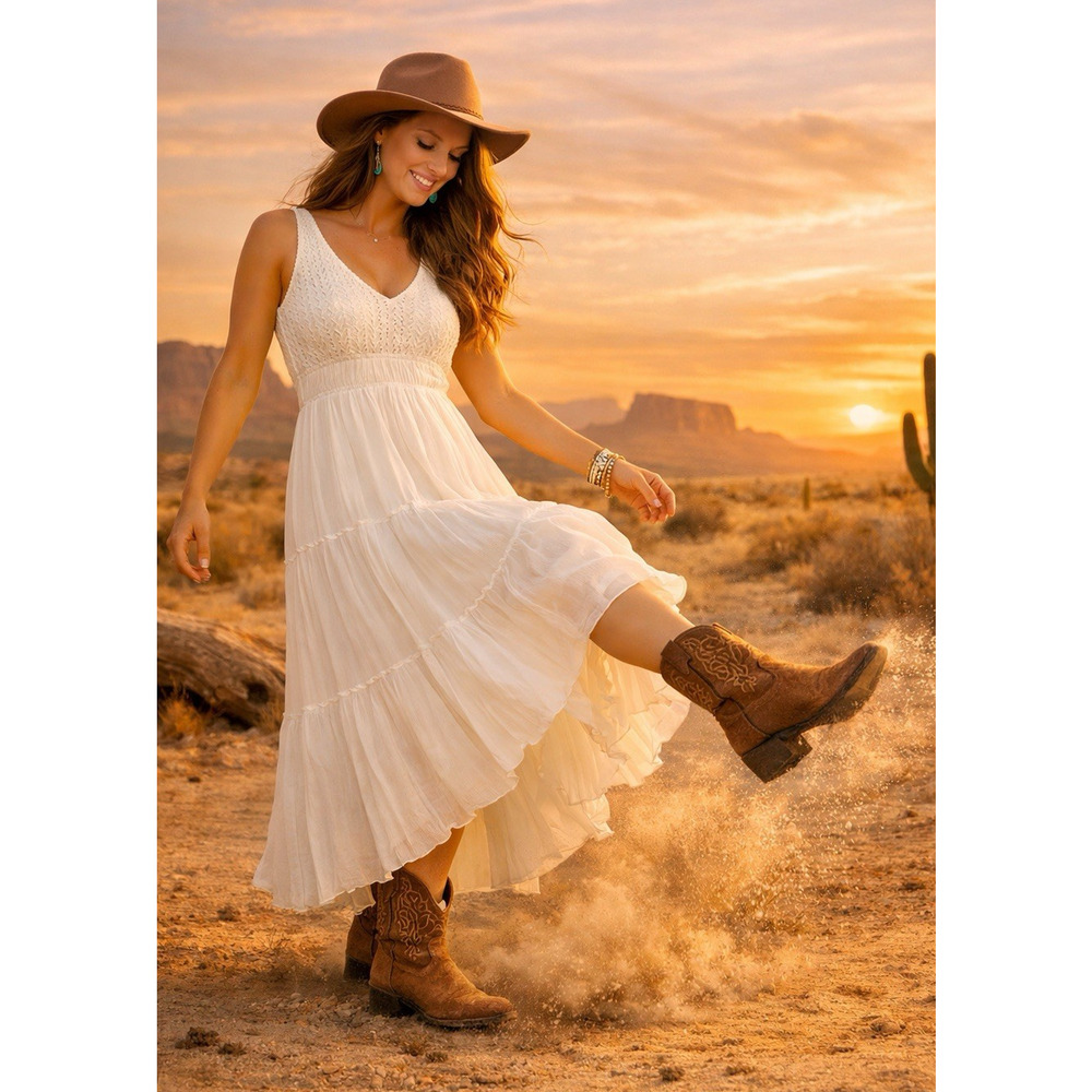 Tiered Maxi Dress Lace Gauzy Smocked Waist Sz Large Boho Cottage Romantic Bridal